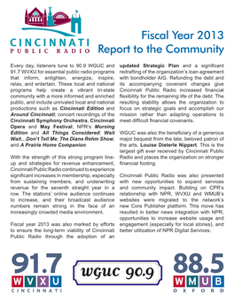 Fiscal Year 2013 Report to the Community