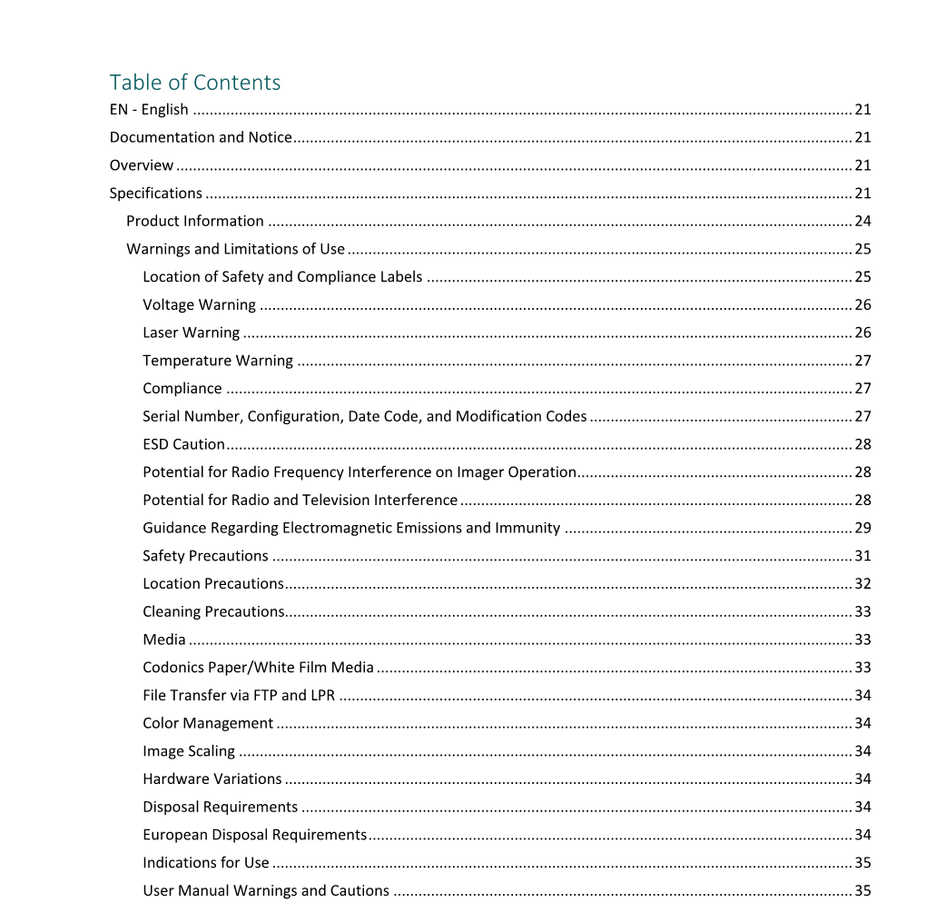 Table of Contents EN - English