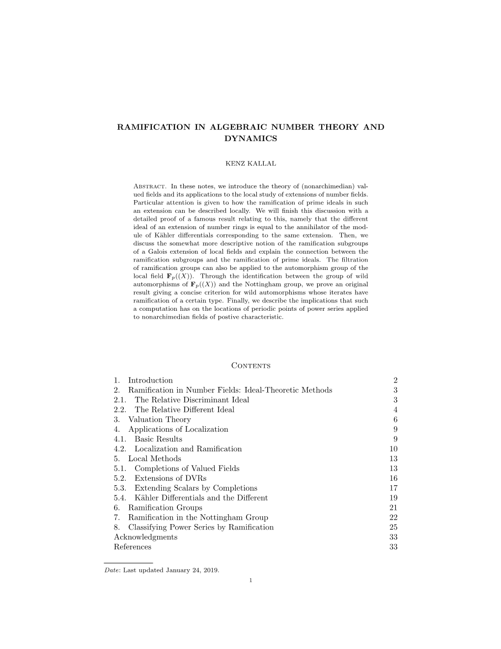 Ramification in Algebraic Number Theory and Dynamics