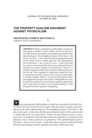 The Property Dualism Argument Against Physicalism