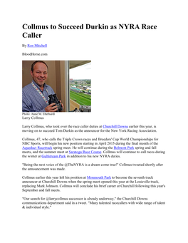 Collmus to Succeed Durkin As NYRA Race Caller