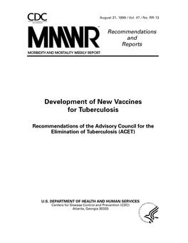 Development of New Vaccines for Tuberculosis