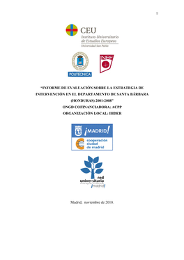 Informe De Evaluación Sobre La Estrategia De Intervención En El Departamento De Santa Bárbara (Honduras) 2001-2008