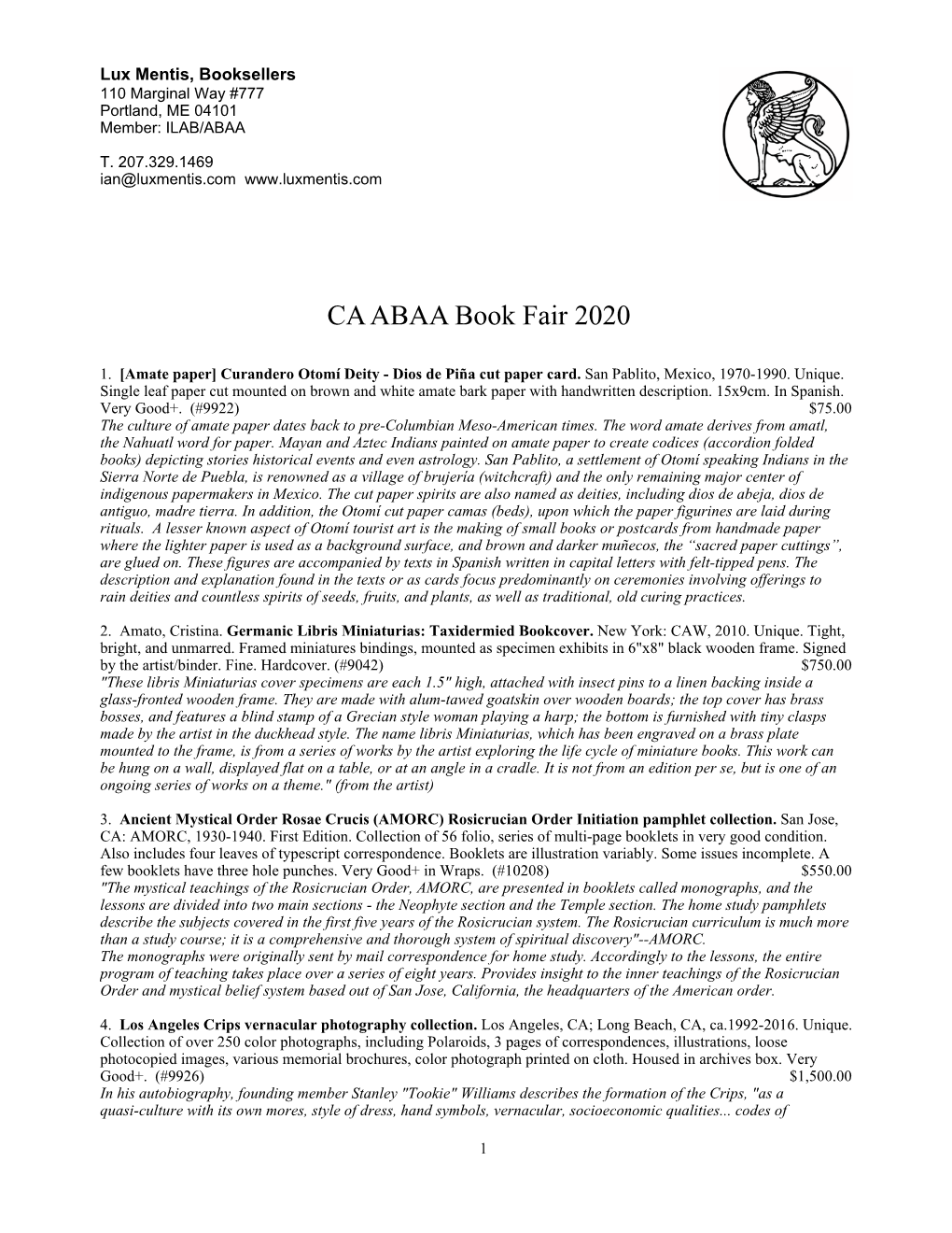 CA ABAA Book Fair 2020
