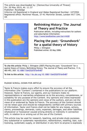The Journal of Theory and Practice Placing the Past: 'Groundwork'