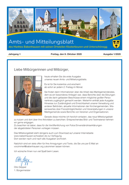 Amts- Und Mitteilungsblatt Des Marktes Babenhausen Mit Seinen Ortsteilen Klosterbeuren Und Unterschönegg