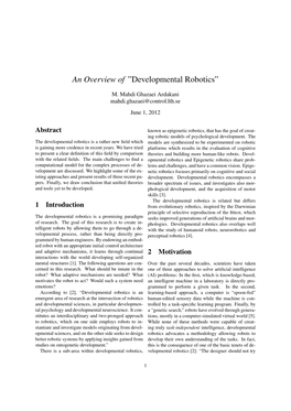 An Overview of ”Developmental Robotics”