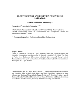Climate Change and Health in Nunavik and Labrador