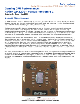 Athlon XP 3200+ Versus Pentium 4 C by Johan De Gelas – May 2003