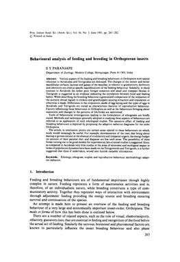 Behavioural Analysis of Feeding and Breeding in Orthopteran Insects