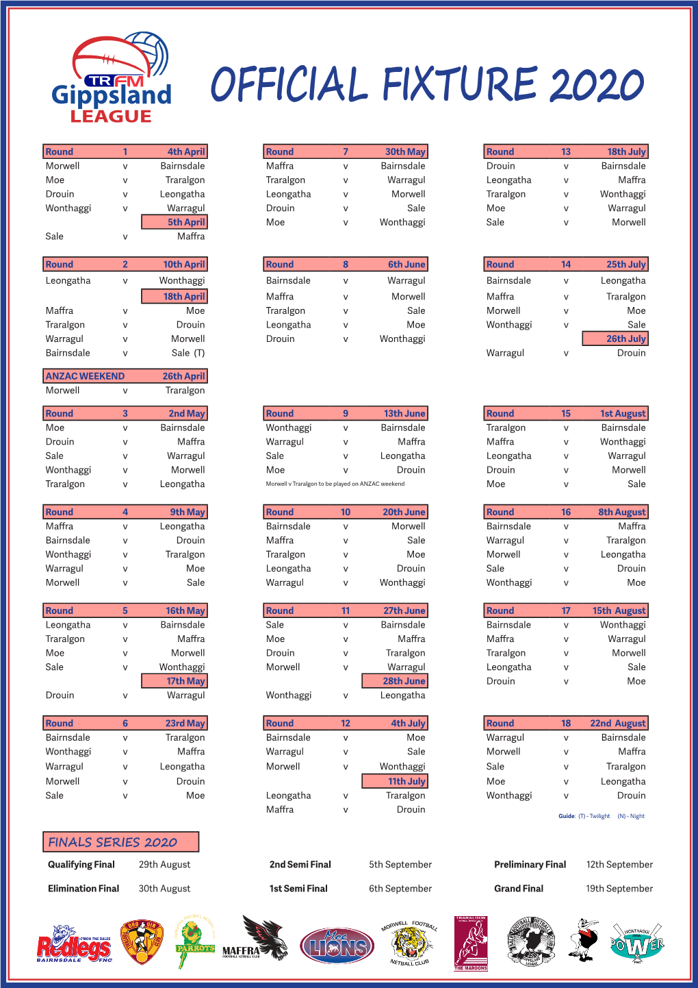 Official Fixture 2020