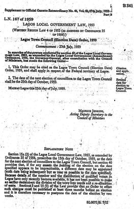 LAGOS LOCALGOVERNMENTLAW,1953 (Wustann Reoronlaw4 Or1953(4S AMENDED by ORDINANCE 35