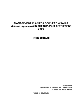 NSA Bowhead Mgmt Plan 2002-2Nd Draft.Doc Last Revised: 26/05/06 Page Iii of 27