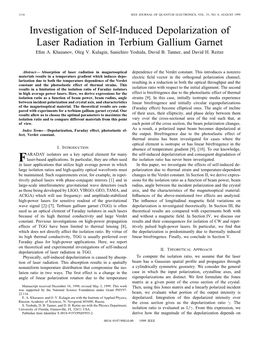 Investigation of Self-Induced Depolarization of Laser Radiation in Terbium Gallium Garnet Eﬁm A