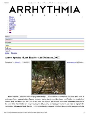 Aaron Spectre «Lost Tracks» (Ad Noiseam, 2007) | Reviews На Arrhythmia Sound
