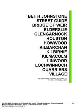 Beith Johnstone Street Guide Bridge of Weir Elderslie Glengarnock Houston Howwood Kilbarchan Kilbirnie Kilmacolm Linwood Lochwinnoch Quarriers Village