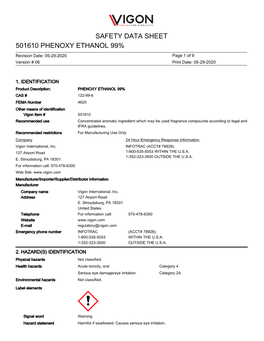 501610 Phenoxy Ethanol 99% Safety Data Sheet