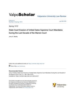 State Court Evasion of United Sates Supreme Court Mandates During the Last Decade of the Warren Court