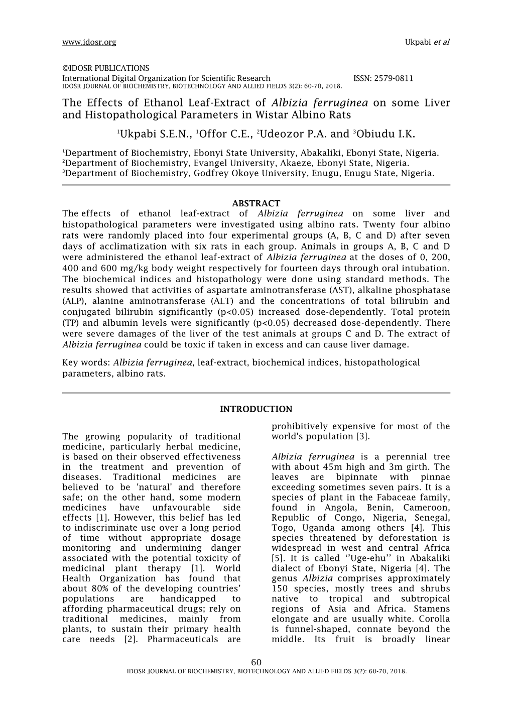 The Effects of Ethanol Leaf-Extract of Albizia Ferruginea on Some Liver ...