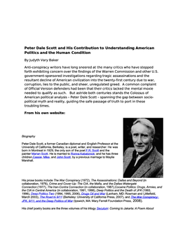 Peter Dale Scott Peter Dale Scott and His Contribution to and His Contribution to Understandin Understanding American G American