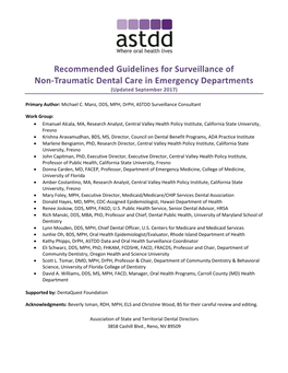 Recommended Guidelines for Surveillance of Non-Traumatic Dental Care in Emergency Departments (Updated September 2017)