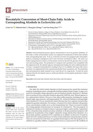 Biocatalytic Conversion of Short-Chain Fatty Acids to Corresponding Alcohols in Escherichia Coli