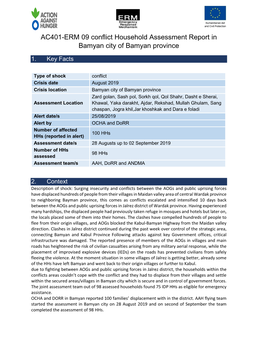 AC401-ERM 09 Conflict Household Assessment Report in Bamyan City of Bamyan Province