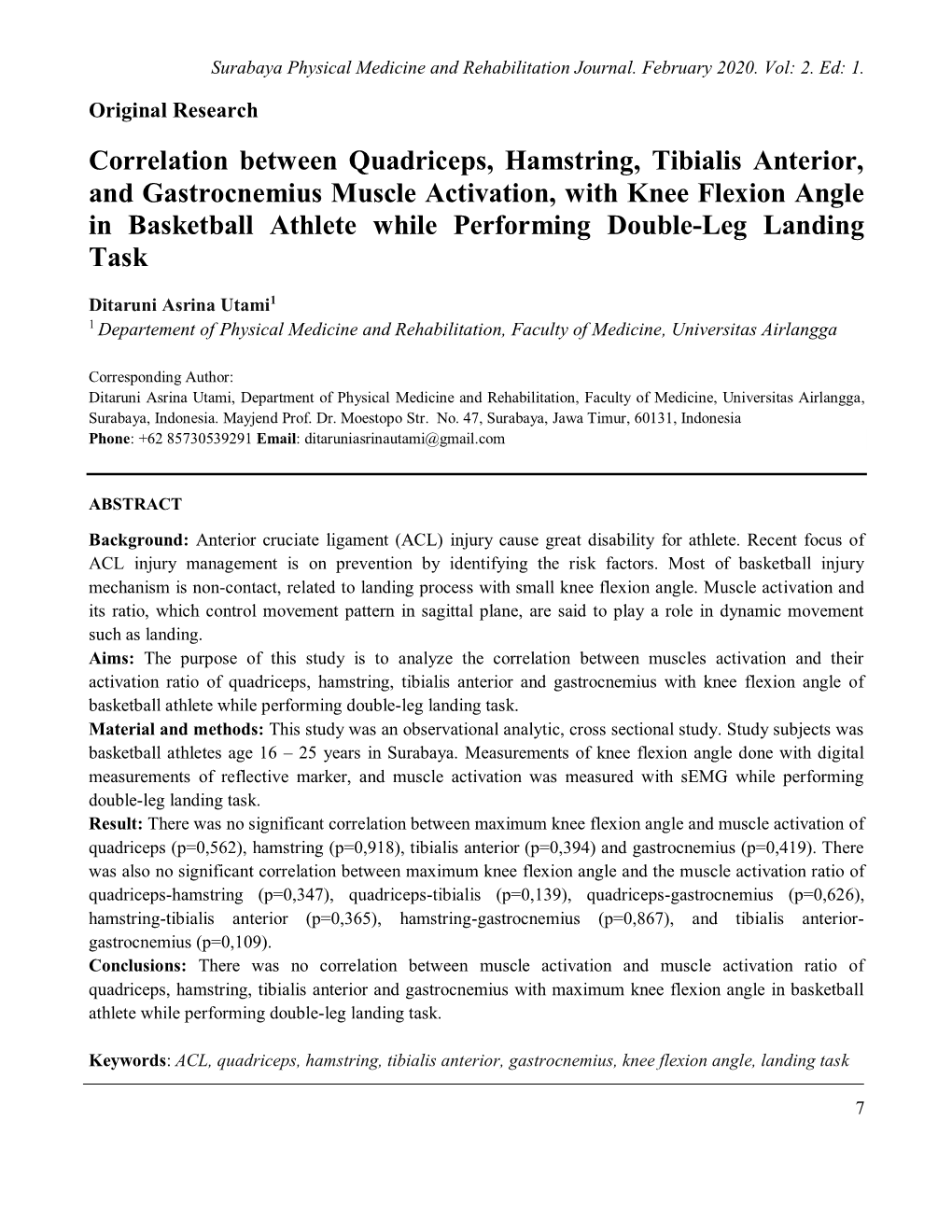 Correlation Between Quadriceps, Hamstring, Tibialis Anterior, And