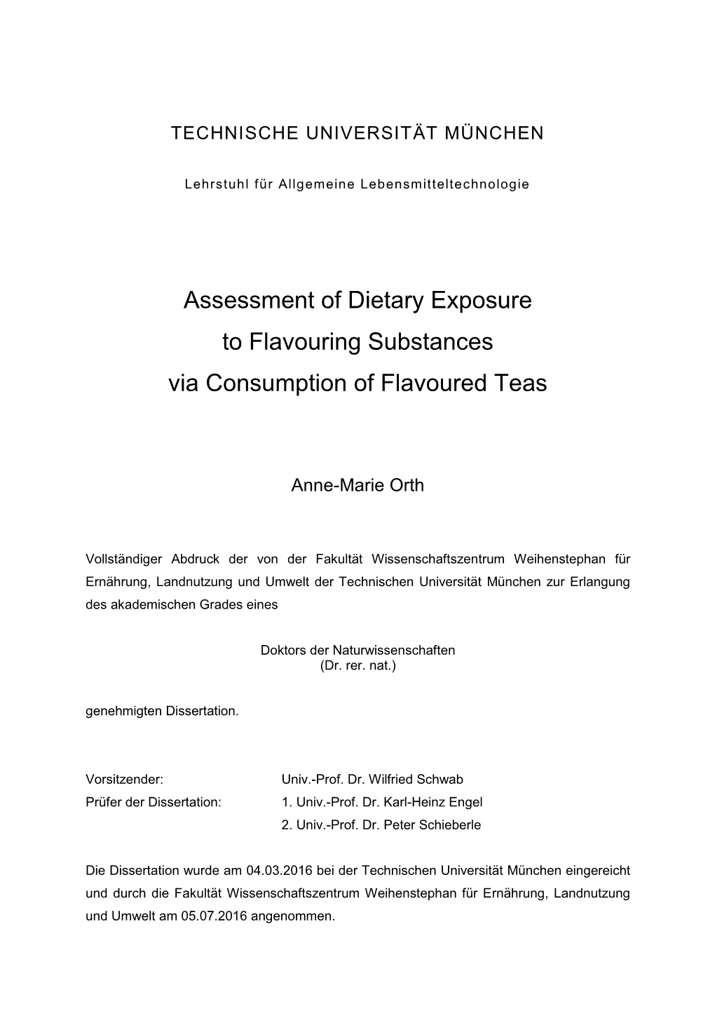 Assessment of Dietary Exposure to Flavouring Substances Via Consumption of Flavoured Teas