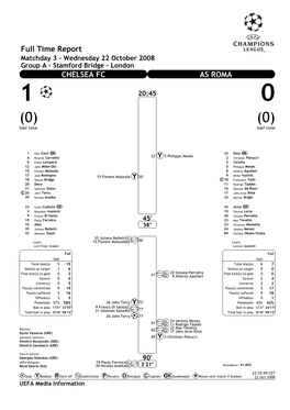 Full Time Report CHELSEA FC AS ROMA