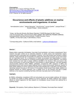 Occurrence and Effects of Plastic Additives on Marine Environments and Organisms: a Review