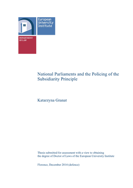 National Parliaments and the Policing of the Subsidiarity Principle