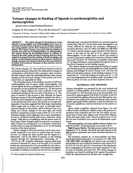 Metmyoglobin (Pressure Effects on Ligand Binding/Dilatometry) GABRIEL B