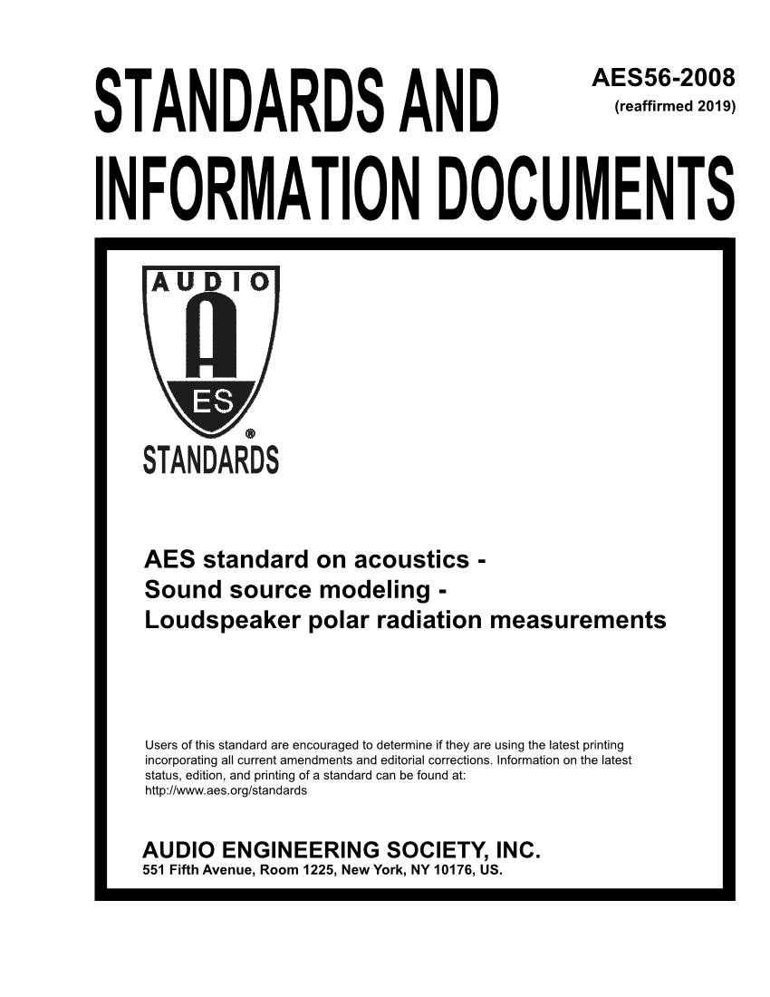 AES Standard on Acoustics - Sound Source Modeling - Loudspeaker Polar Radiation Measurements