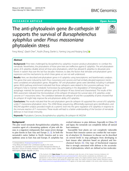 Bursaphelenchus Xylophilus Under Pinus Massoniana Phytoalexin Stress Feng Wang†, Qiaoli Chen†, Ruizhi Zhang, Danlei Li, Yaming Ling and Ruiqing Song*