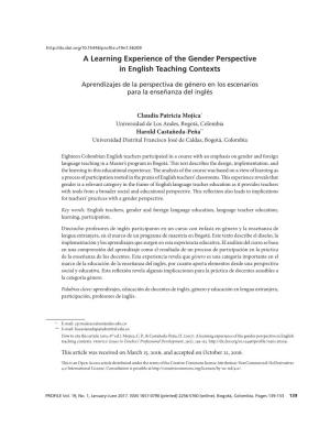 A Learning Experience of the Gender Perspective in English Teaching Contexts