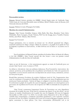 Conseil D'administration Du 15 Novembre 2012. Camboulit.17H30