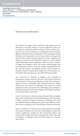 Romanticism and Illustration Edited by Ian Haywood , Susan Matthews , Mary L