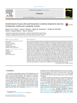 Involvement of Mast Cells and Histamine in Edema Induced in Mice by Scolopendra Viridicornis Centipede Venom