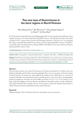 Two New Taxa of Gesneriaceae in the Karst Regions in North Vietnam