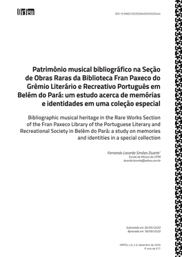 Patrimônio Musical Bibliográfico Na Seção De Obras Raras Da