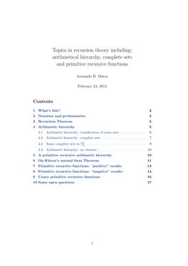 Arithmetical Hierarchy, Complete Sets and Primitive Recursive Functions