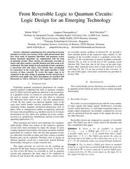 From Reversible Logic to Quantum Circuits: Logic Design for an Emerging Technology