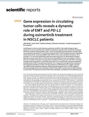Gene Expression in Circulating Tumor Cells Reveals a Dynamic Role of EMT and PD-L1 During Osimertinib Treatment in NSCLC Patient