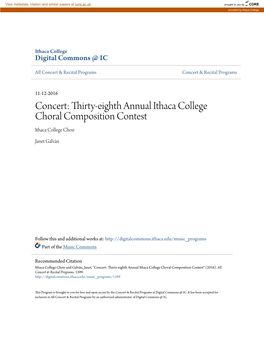 Concert: Thirty-Eighth Annual Ithaca College Choral Composition Contest Ithaca College Choir