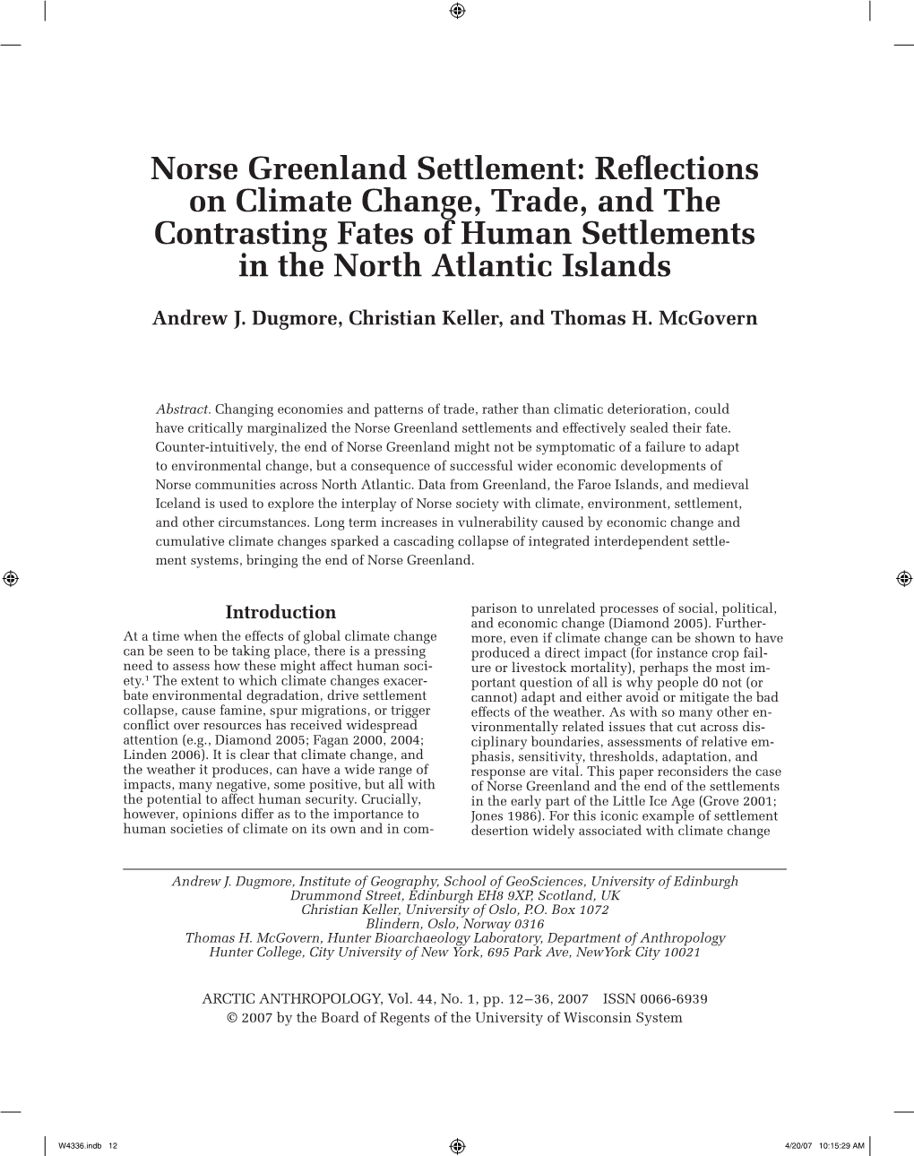 Norse Greenland Settlement: Reflections on Climate Change