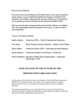 Base Outline on the Future of the British Darts Organisation