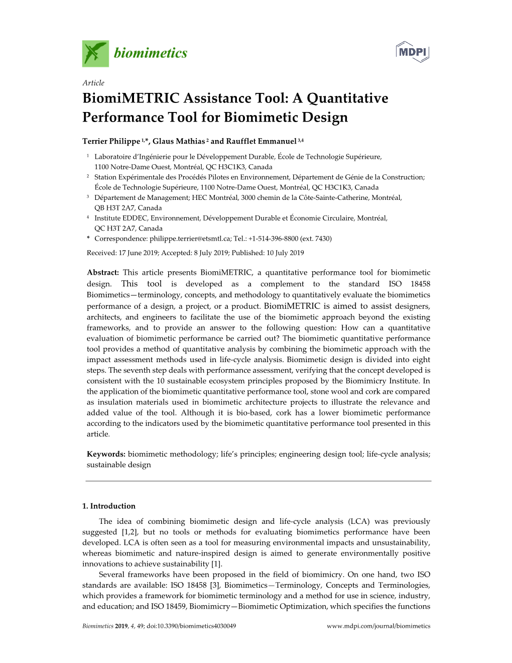 A Quantitative Performance Tool for Biomimetic Design