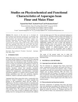 Studies on Physicochemical and Functional Characteristics of Asparagus Bean Flour and Maize Flour