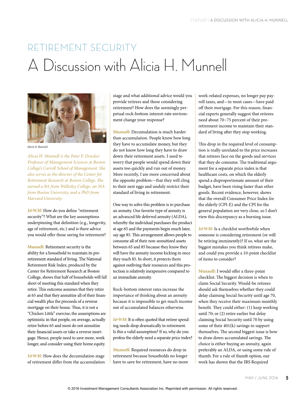 Retirement Security: a Discussion with Alicia H. Munnell
